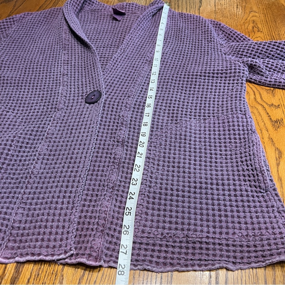 Purple Waffle Knit Cardigan Oversized Cozy Boho Layering Jacket Women - Picture 5 of 8